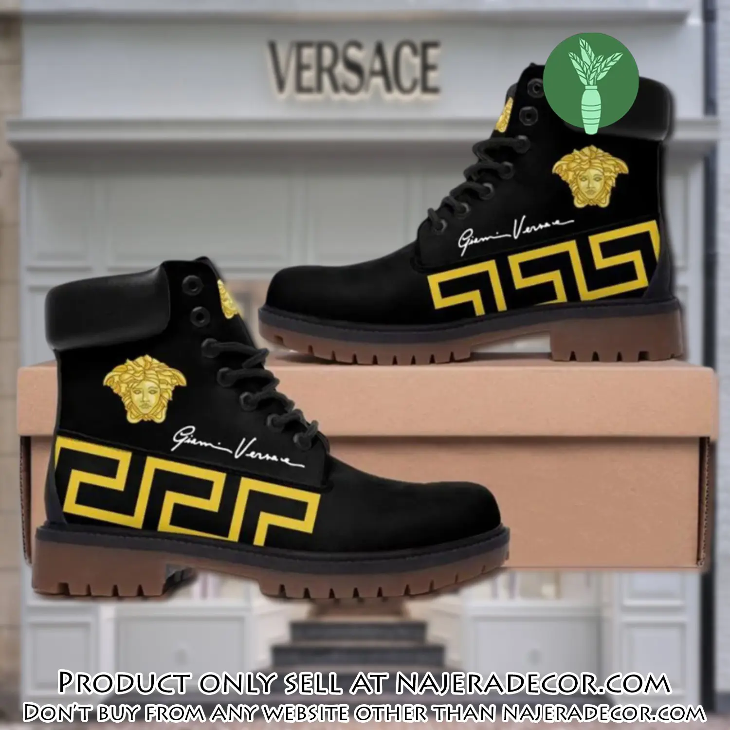 Gianni versace medusa gold pattern black luxury brand boots premium gifts for men women njr2056409